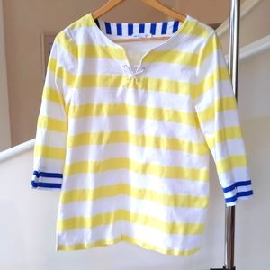 TALBOTS Nautical Yellow Striped Crew Neck